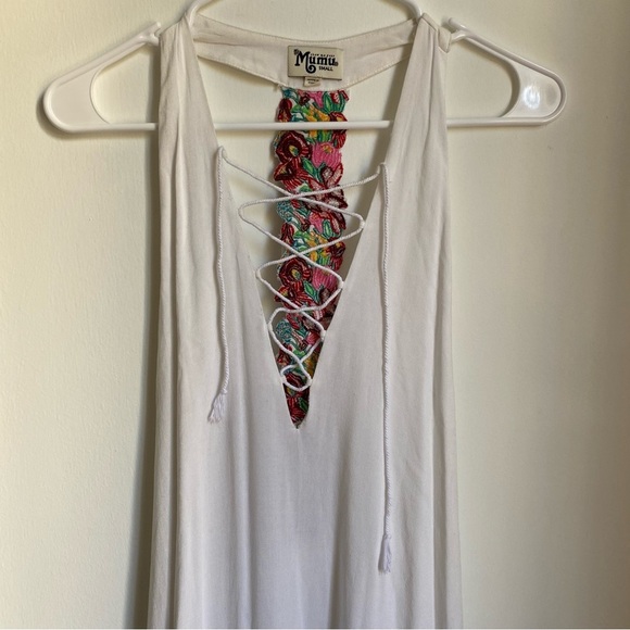 Show me your Mumu Voyage White Lace Up V Neck Halter Maxi Dress S - Picture 3 of 6